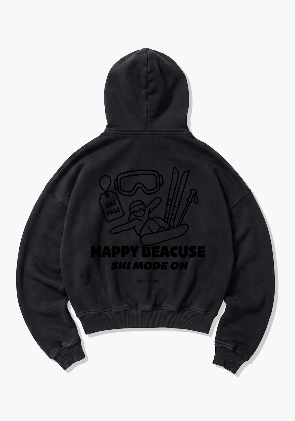 Ski Mode On Oversized Hoodie - Black Back (Designed)