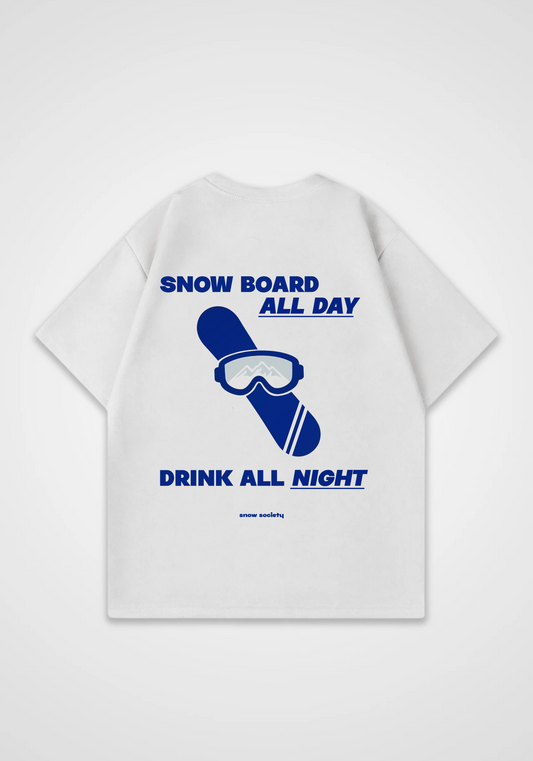 Snowboard All Day Oversized Shirt - White Back (Designed)
