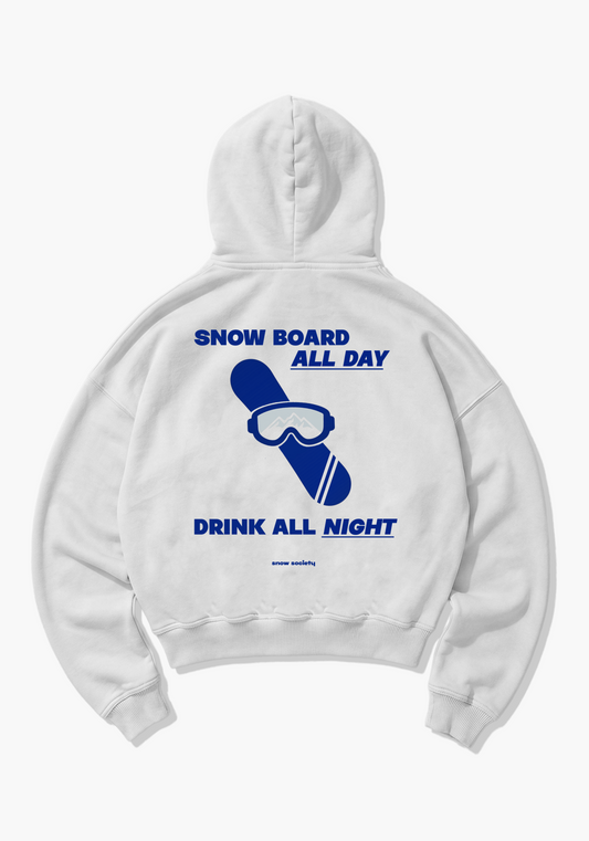 Snowboard All Day Oversized Hoodie - White Back (Designed)