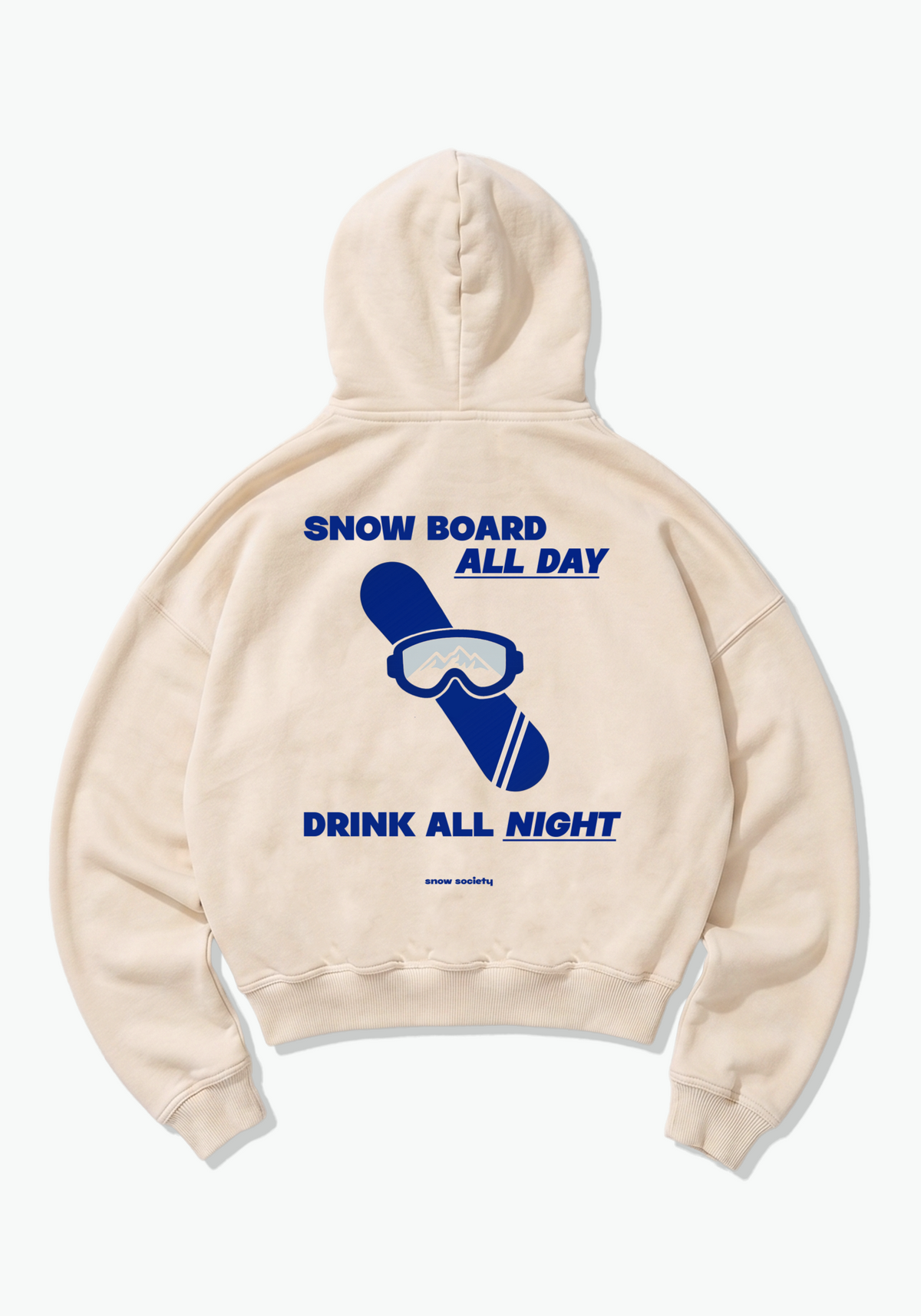 Snowboard All Day Oversized Hoodie - Beige Back (Designed)