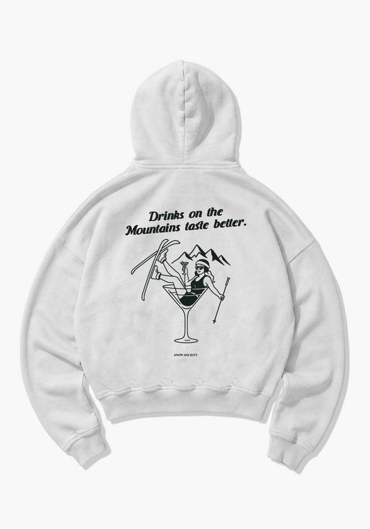 Drink on Mountains Oversized Hoodie - White Back (Designed)