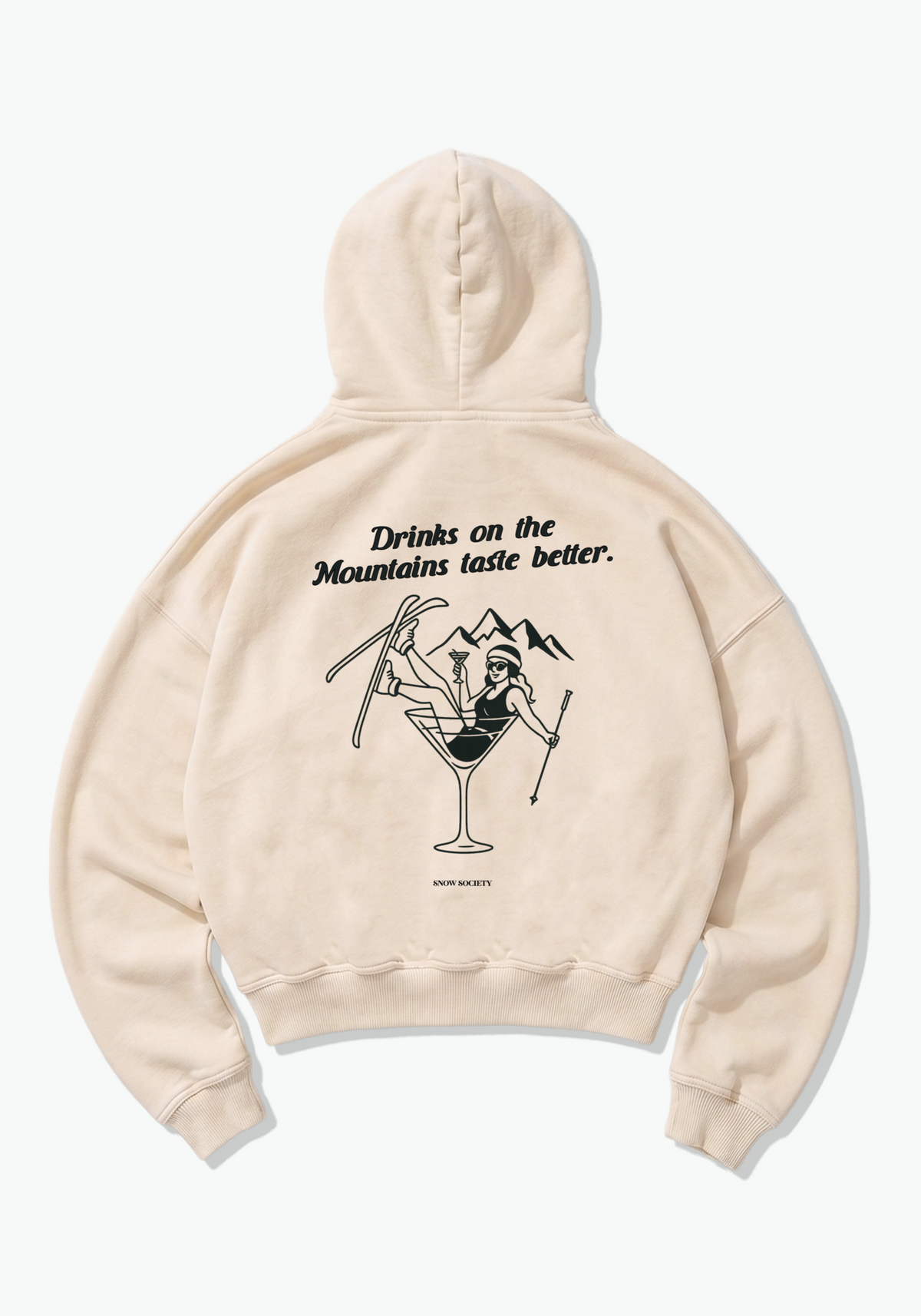 Drink on Mountains Oversized Hoodie - Beige Back (Designed)