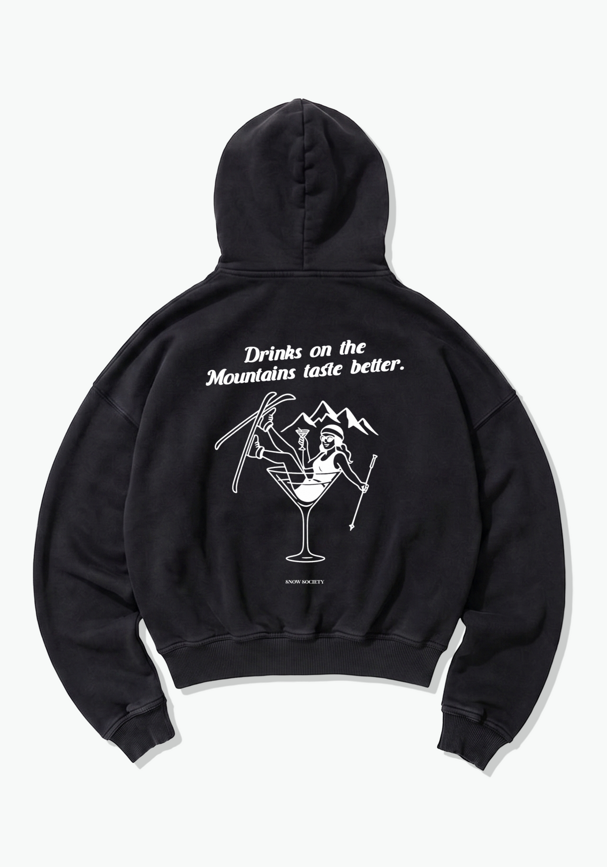 Drink on Mountains Oversized Hoodie - Black Back (Designed)
