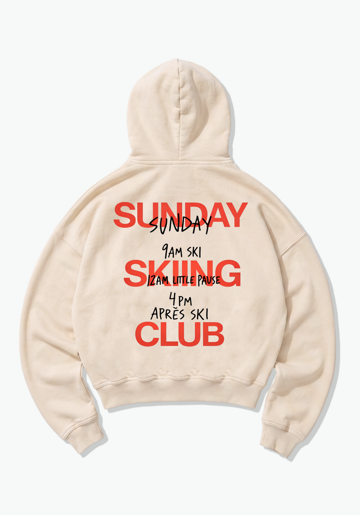Sunday Skiing Club Oversized Hoodie - Beige Back (Designed)