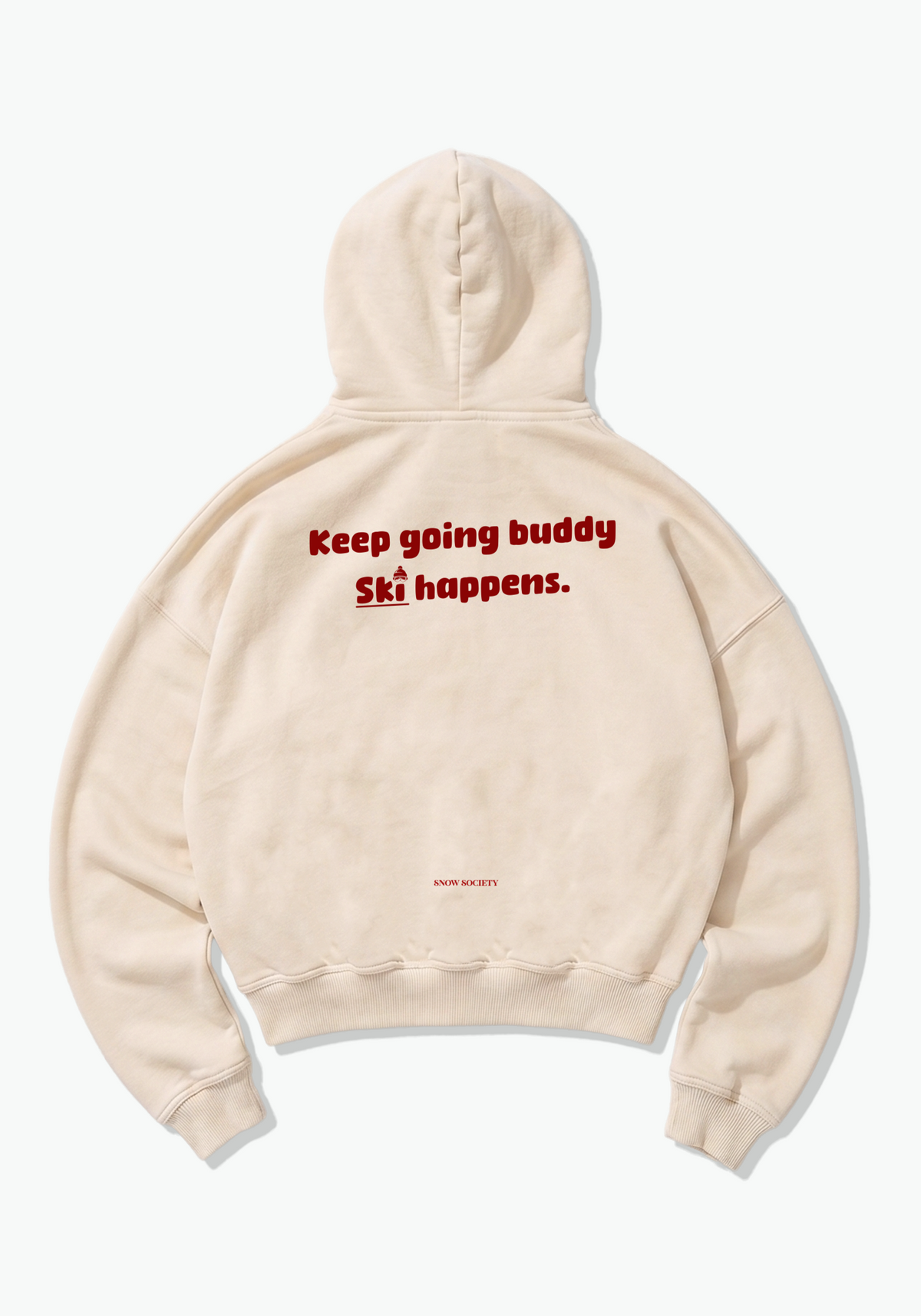 Ski Happens Oversized Hoodie - Beige Back (Designed)