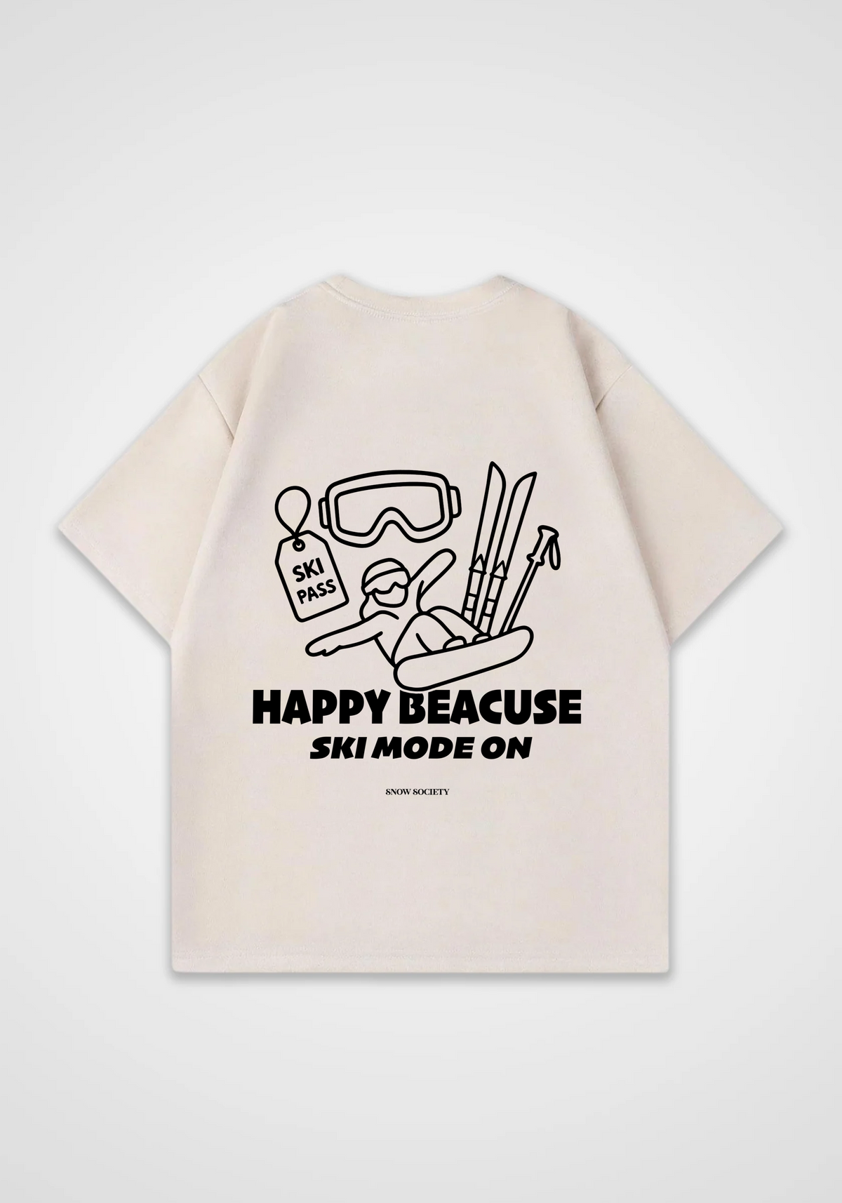 Ski Mode On Oversized Shirt - Beige Back (Designed)