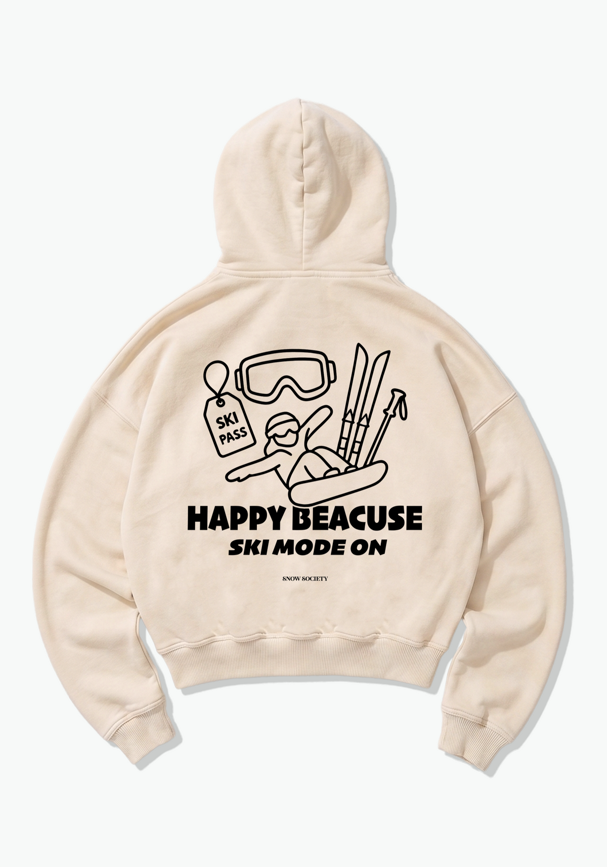 Ski Mode On Oversized Hoodie - Beige Back (Designed)